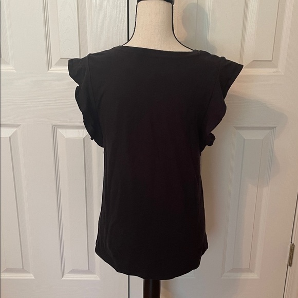 Ecothreads Black Ruffle Sleeve Organic Cotton Size Medium Women's Top EUC Soft - Picture 3 of 7